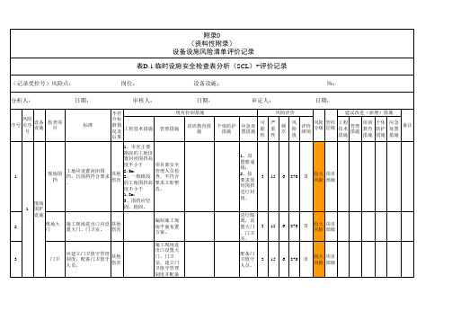 设备设施风险清单评价记录