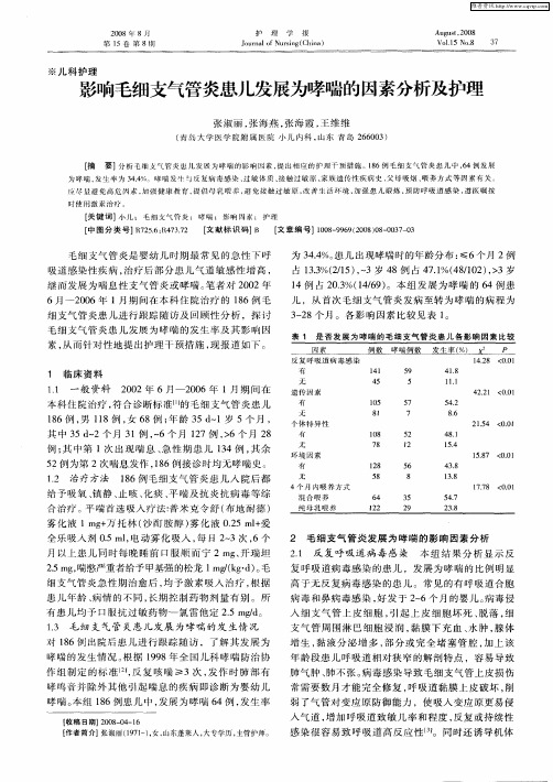 影响毛细支气管炎患儿发展为哮喘的因素分析及护理