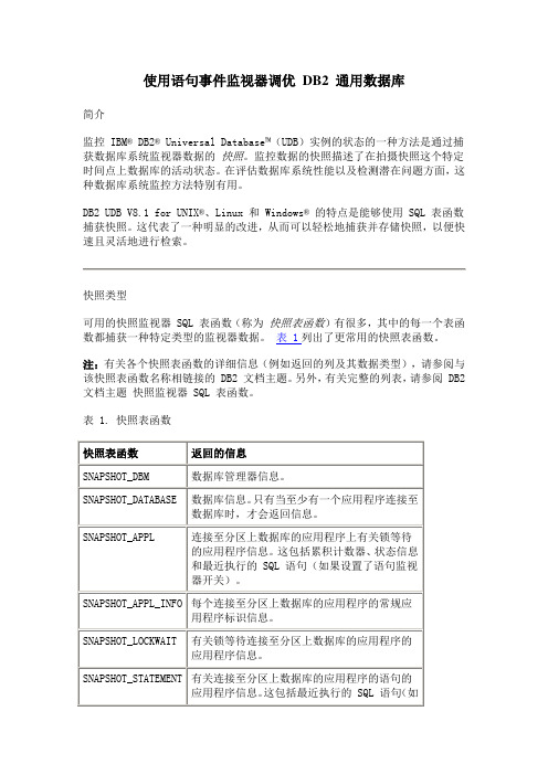 使用语句事件监视器调优DB2通用数据库