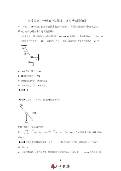 北京市海淀区2019届高三上学期期中考试反馈练习物理试题含答案