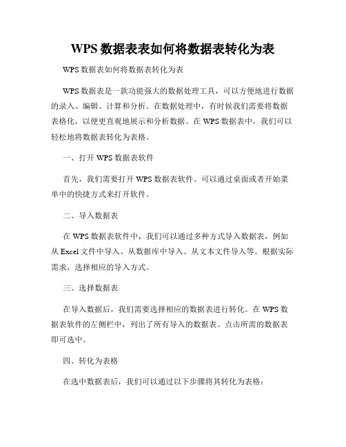 WPS数据表表如何将数据表转化为表