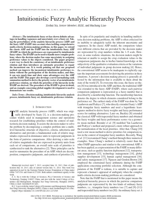 TFS- Intuitionistic Fuzzy Analytic Hierarchy Process