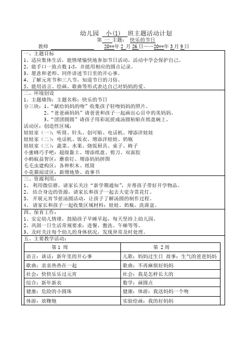 幼儿园小1班第一主题计划