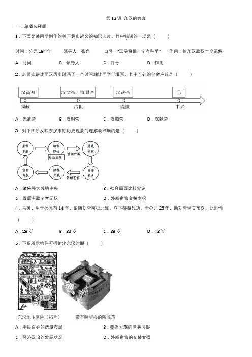 部编版历史七年级上册 第13课 东汉的兴衰  同步练习(含答案)