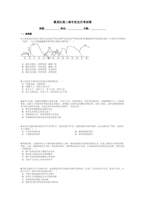 黑龙江高二高中历史月考试卷带答案解析
