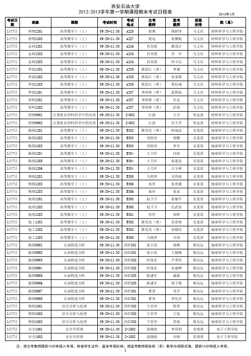 石油大学期末考试日程表全校网挂