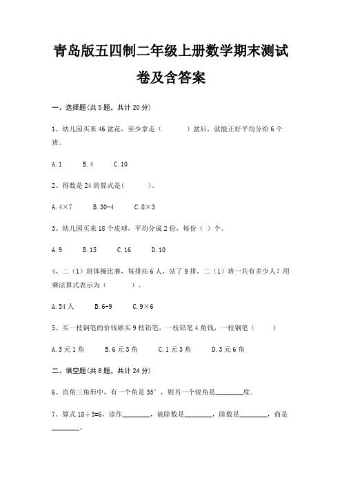 【新】青岛版五四制二年级上册数学期末测试卷含答案