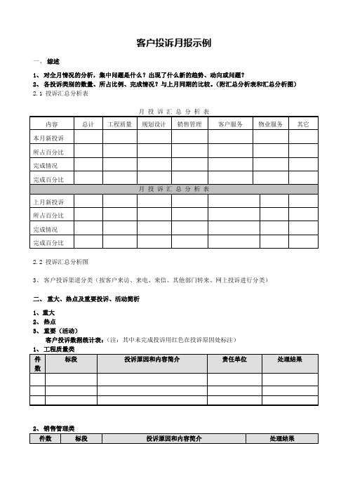 客户投诉月报