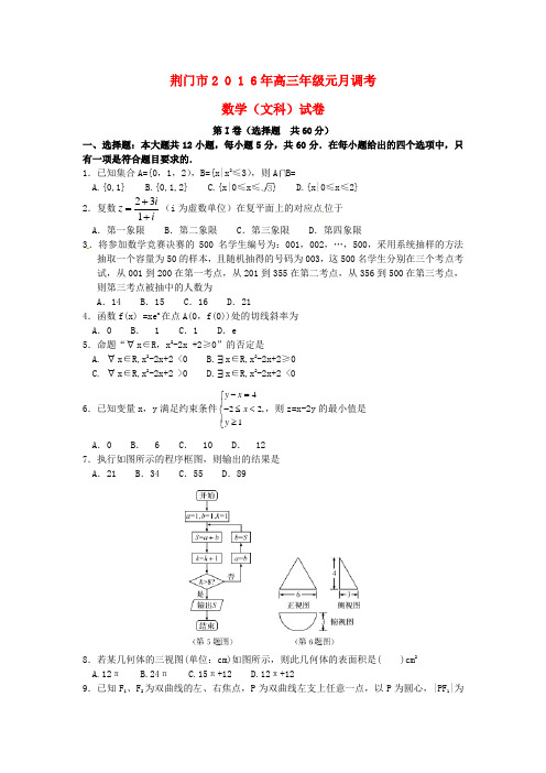 湖北省荆门市2016届高三数学元月调考试题 文
