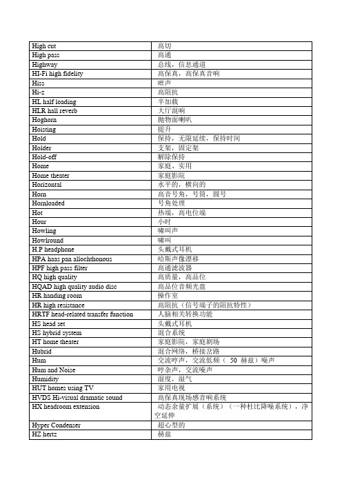 音响术语中中英对照