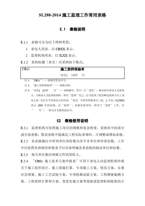 SL288-2014施工监理工作常用表格