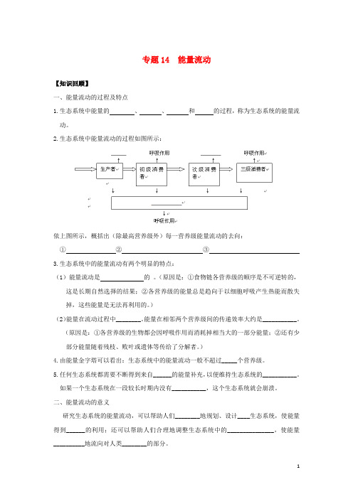 高一生物 专题14 能量流动暑假作业(含解析)