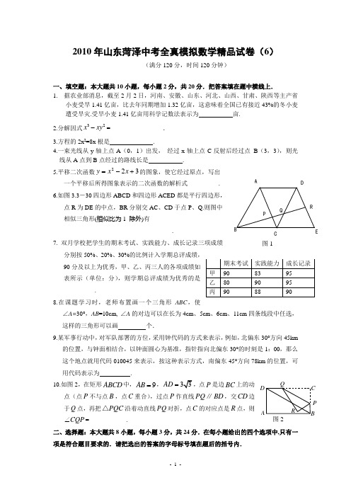 2010年山东省菏泽市中考数学模拟试卷(6)及答案