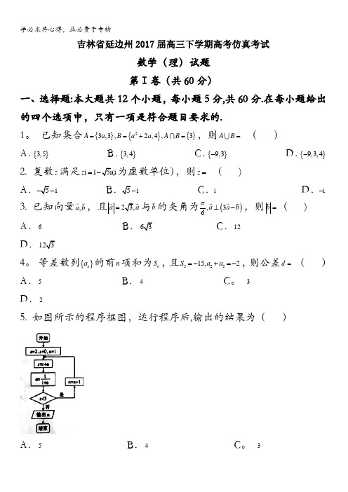 吉林省延边州2017届高三下学期高考仿真考试数学(理)试题含答案