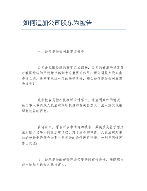 如何追加公司股东为被告