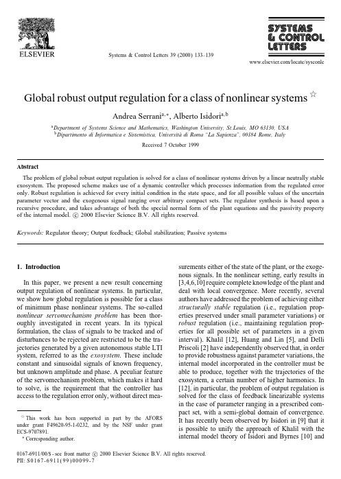 Global robust output regulation for a class of