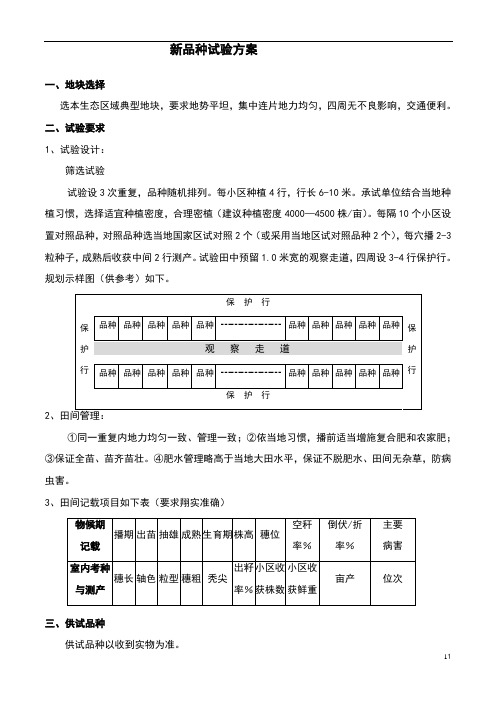 玉米品种试验方案