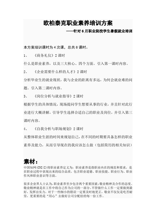 职业素养培训方案