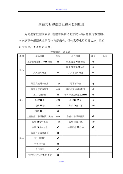 家庭文明公约积分奖罚制度