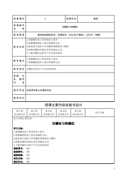 江苏中职数控编程技术教案：攻螺纹与铣螺纹