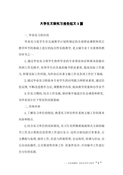 大学生文秘实习报告范文3篇