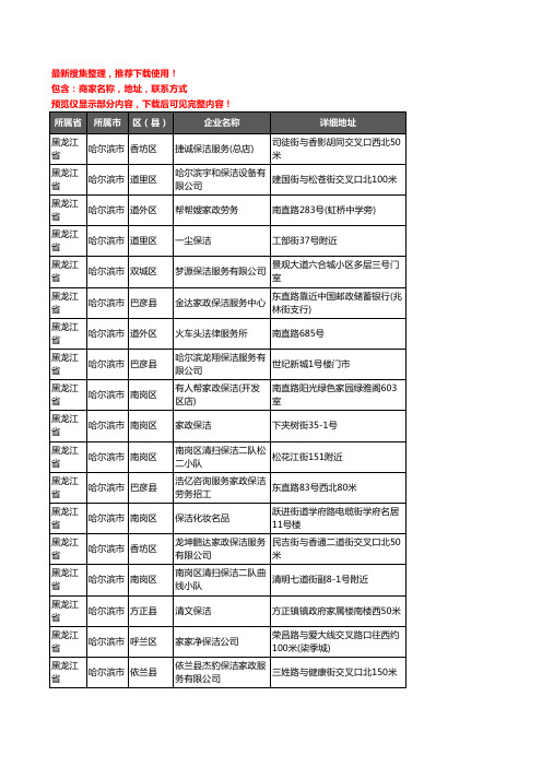 新版黑龙江省哈尔滨市保洁企业公司商家户名录单联系方式地址大全88家