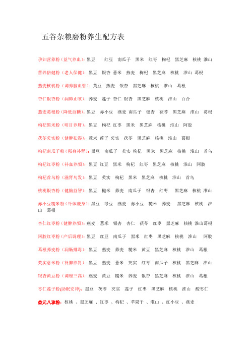 五谷杂粮磨粉养生配方表