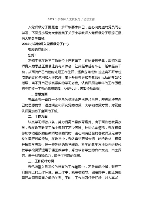 2019小学教师入党积极分子思想汇报_入党积极分子思想汇报_