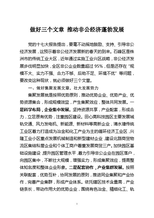 做好三个文章 推动非公经济蓬勃发展