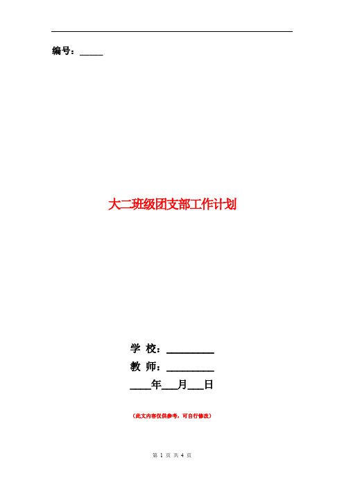 大二班级团支部工作计划