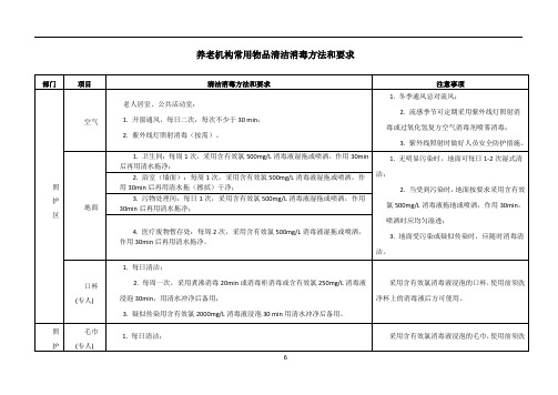 养老机构常用物品清洁消毒方法和要求