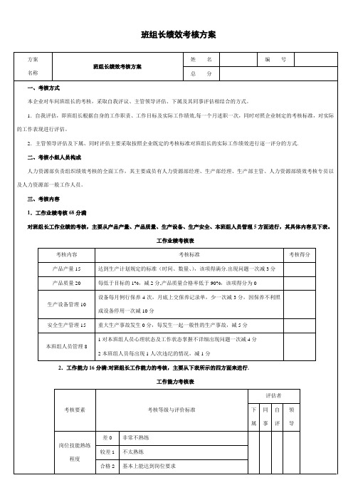 班组长绩效考核方案