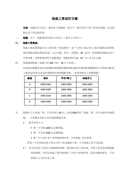 保底工资试行方案(修改后)