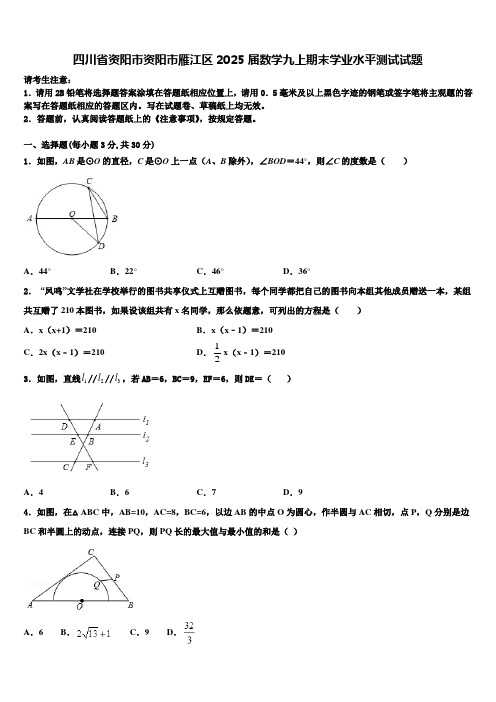 四川省资阳市资阳市雁江区2025届数学九上期末学业水平测试试题含解析