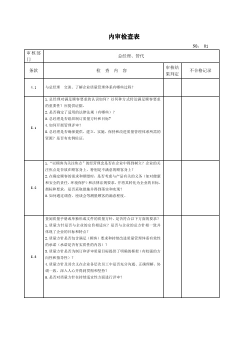 最高管理层内审检查记录表