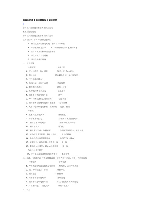 影响片剂质量的主要原因及解决方法