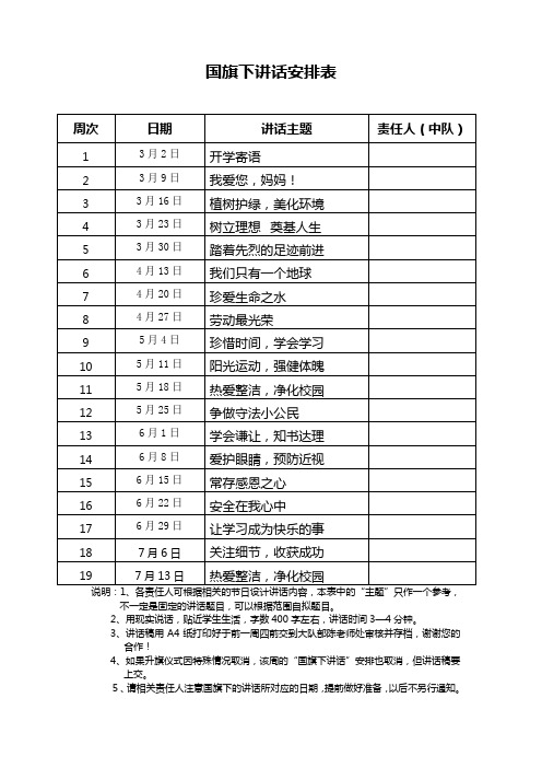 国旗下讲话安排表