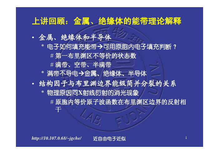 上讲回顾金属、绝缘体的能带理论解释