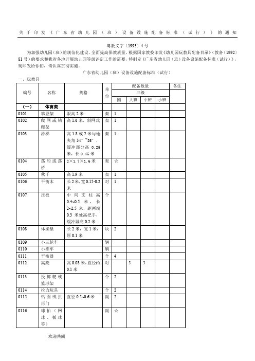 关于印发《广东省幼儿园(班)设备设施配备标准(试行)》的通知