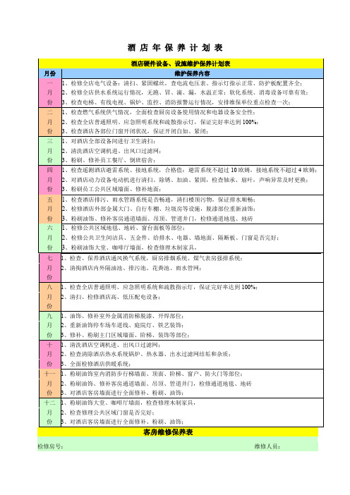 酒 店 年 保 养 计 划 表