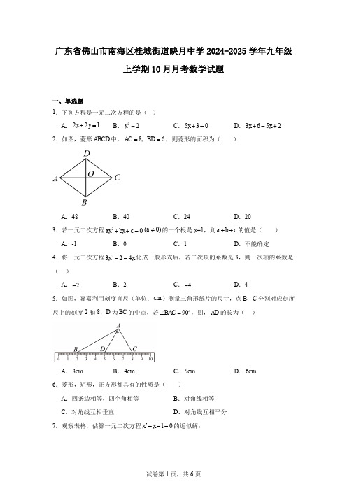 广东省佛山市南海区桂城街道映月中学2024-2025学年九年级上学期10月月考数学试题