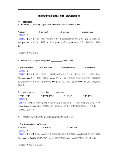 译林版中考英语复习专题 短语动词复习
