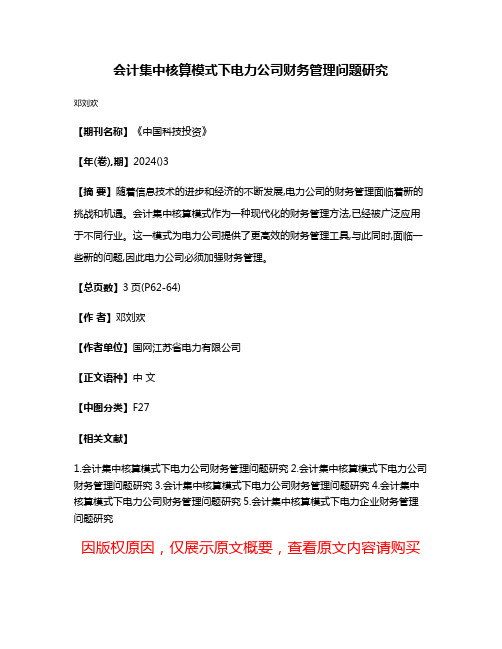 会计集中核算模式下电力公司财务管理问题研究