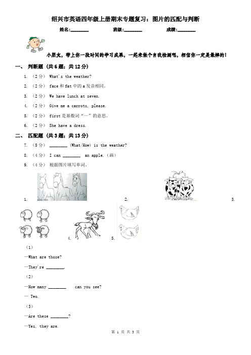 绍兴市英语四年级上册期末专题复习：图片的匹配与判断