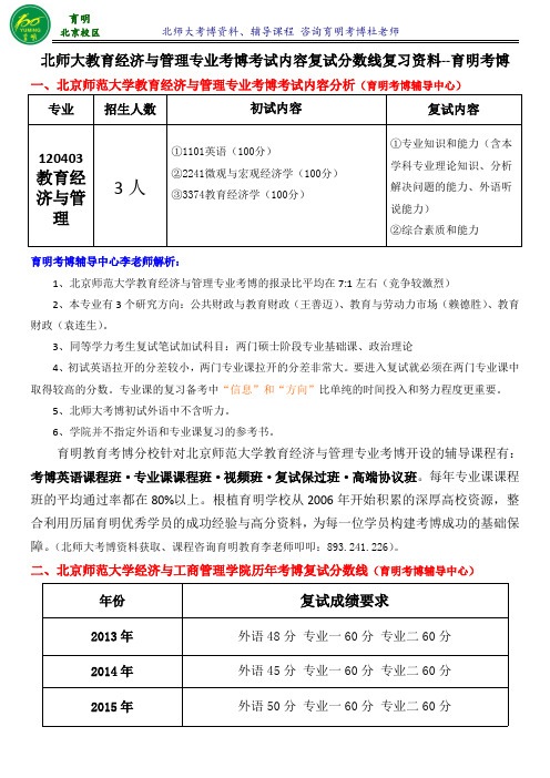 北京师范大学教育经济与管理专业考博复试分数线报录比-育明考博