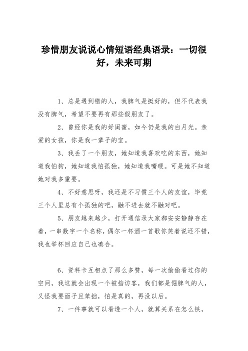 珍惜朋友说说心情短语经典语录：一切很好,未来可期