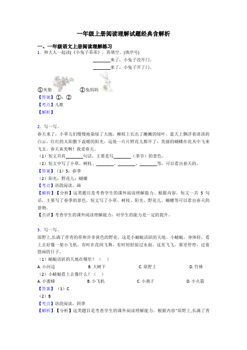 一年级一年级上册阅读理解试题经典含解析