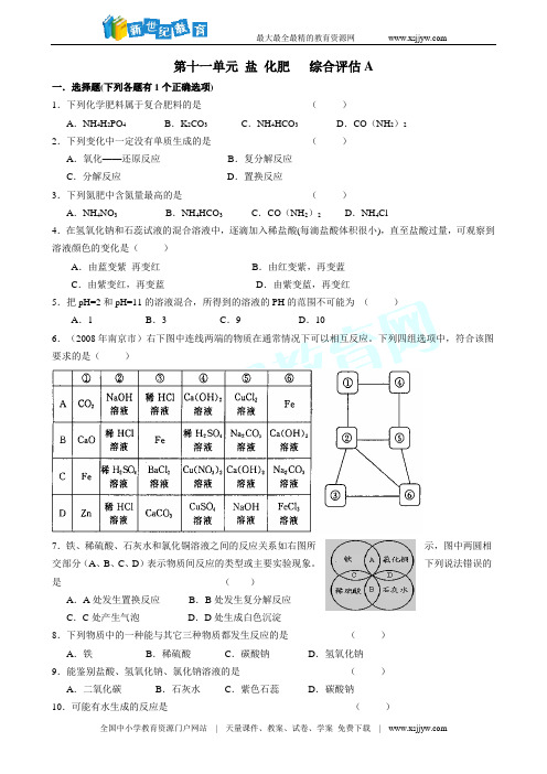 第十一单元 盐 化肥 综合评估A(含答案)