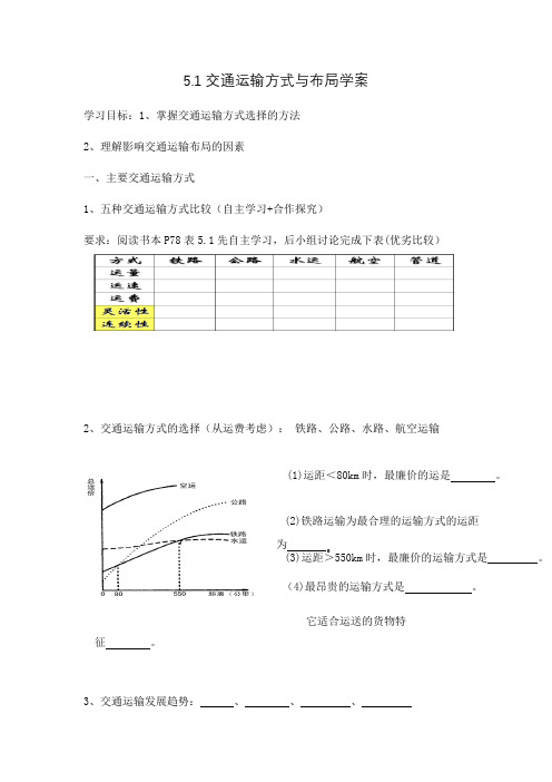 人教版地理必修二5.1 交通方式和布局学案设计