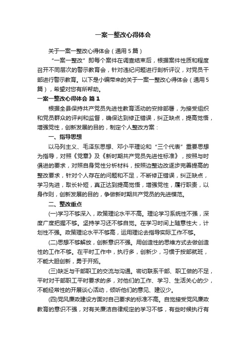 关于一案一整改心得体会（通用5篇）